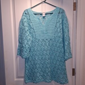 Monroe and Main Knit Cutout Sweater Teal Cover Up XL